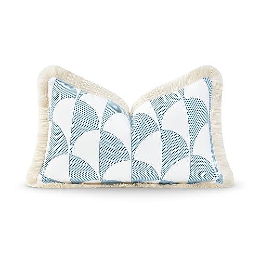 Hofdeco Premium Coastal Hampton Style Patio Indoor Outdoor Lumbar Pillow Cover Only 12X20 Water Resistant For Backyard Cou