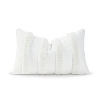 Hofdeco Premium Coastal Patio Tufted Indoor Outdoor Lumbar Pillow Cover Only 12X20 Water Resistant For Backyard Couch Whi