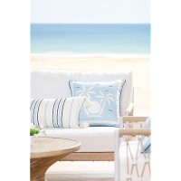 Hofdeco Premium Coastal Hampton Style Patio Indoor Outdoor Lumbar Pillow Cover Only 12X20 Water Resistant For Backyard Cou