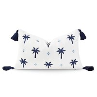 Hofdeco Premium Coastal Hampton Style Patio Indoor Outdoor Lumbar Pillow Cover Only 12X20 Water Resistant For Backyard Cou