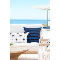 Hofdeco Premium Coastal Hampton Style Patio Indoor Outdoor Lumbar Pillow Cover Only 12X20 Water Resistant For Backyard Cou