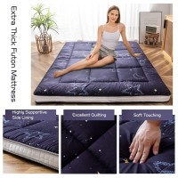 Maxyoyo Black Moon And Star Futon Mattress, Japanese Floor Mattress Quilted Bed Mattress Topper, Extra Thick Folding Sleeping Pad Breathable Floor Lounger Guest Bed For Camping Couch, Twin