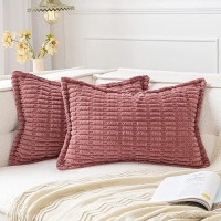 Miulee Cranberry Red Corduroy Decorative Throw Pillow Covers Pack Of 2 Soft Striped Pillows Pillowcases With Broad Edge Modern B