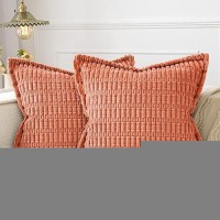 Miulee Coral Corduroy Decorative Throw Pillow Covers Pack Of 2 Soft Striped Pillows Pillowcases With Broad Edge Modern Boho Home