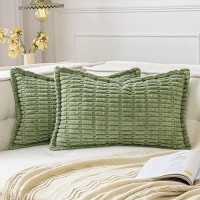 Miulee Sage Green Corduroy Decorative Throw Pillow Covers Pack Of 2 Soft Striped Pillows Pillowcases With Broad Edge Modern Boho