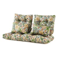 Artplan Outdoor Cushions For Settee,Wicker Loveseat Cushions With Tie,Tufted Patio Cushions 2 U-Shaped Set Of 5 Piece,Floral,Light Green