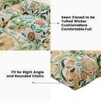 Artplan Outdoor Cushions For Settee,Wicker Loveseat Cushions With Tie,Tufted Patio Cushions 2 U-Shaped Set Of 5 Piece,Floral,Light Green
