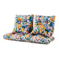 Artplan Outdoor Cushions For Settee Wicker Loveseat Cushions With Tie Tufted Patio Cushions 2 U-Shaped Set Of 5 Piece L44Xw19 Floral Yellow Blue