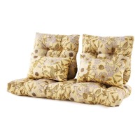 Artplan Outdoor Cushions For Settee,Wicker Loveseat Cushions With Tie,Tufted Patio Cushions 2 U-Shaped Set Of 5 Piece,Floral,Beige