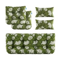 Artplan Outdoor Cushions For Settee,Wicker Loveseat Cushions With Tie,Tufted Patio Cushions 2 U-Shaped Set Of 5 Piece,Floral,Green White