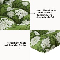 Artplan Outdoor Cushions For Settee,Wicker Loveseat Cushions With Tie,Tufted Patio Cushions 2 U-Shaped Set Of 5 Piece,Floral,Green White