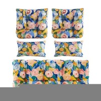 Artplan Outdoor Cushions For Settee Wicker Loveseat Cushions With Tie Tufted Patio Cushions 2 U-Shaped Set Of 5 Piece L44Xw19 Summer Floral