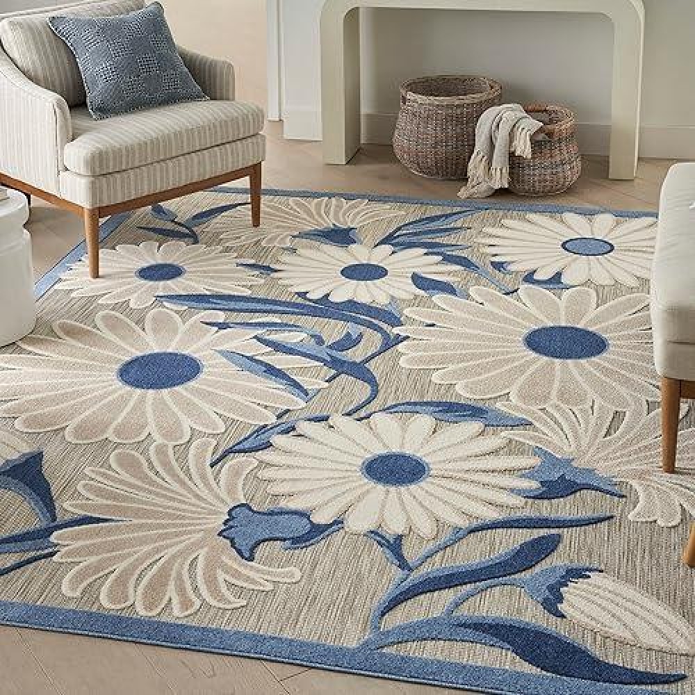 Nourison Aloha Indooroutdoor Bluegrey 9 X 12 Area Rug Easy Cleaning Non Shedding Bed Room Living Room Dining Room Kitc