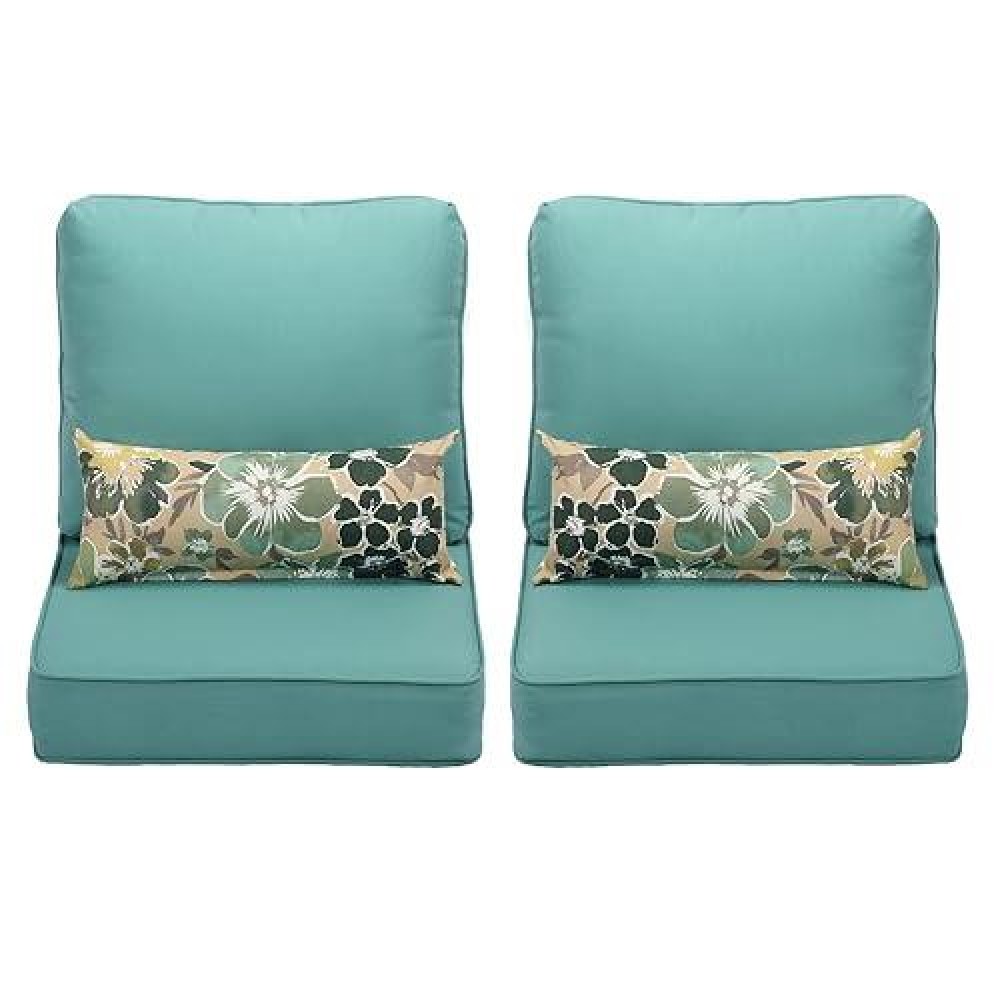 Aoodor 22 X 24 Outdoor Deep Seat Chair Cushion Set Olefin Fabric Slipcover And Sponge Foam Teal Set Of 2 Seats 2 Backs 2