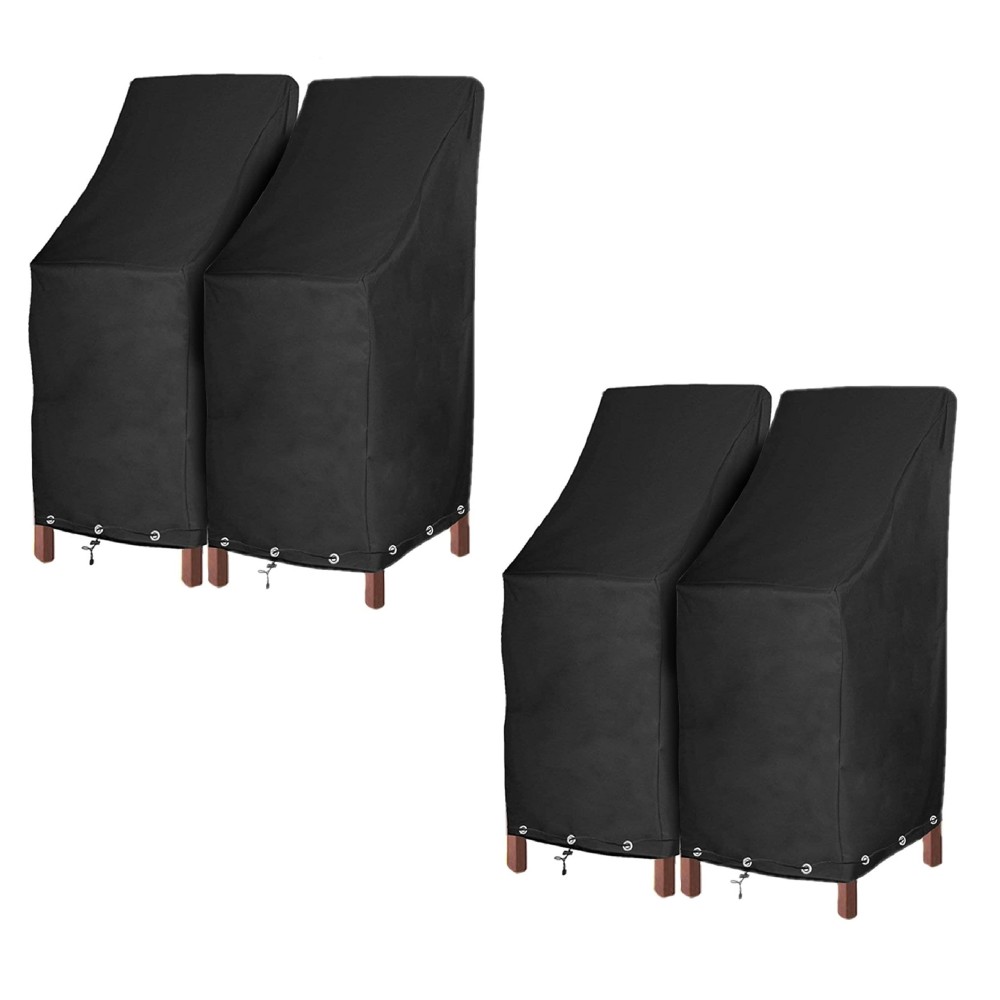 High Back Patio Chair Covers Waterproof Heavy Duty Stackable Outdoor Bar Stool Cover Black Patio Furniture Covers Outside Lounge Deep Seat Covers, Lawn Chair Covers, High Back With Lock Hole-4 Pack
