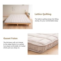 Emoor Japanese Padded Futon Mattress Machi King Gray, Gusset Foldable Storable Elastic Bands Floor Sleeping Guest Bed Tatami Mat
