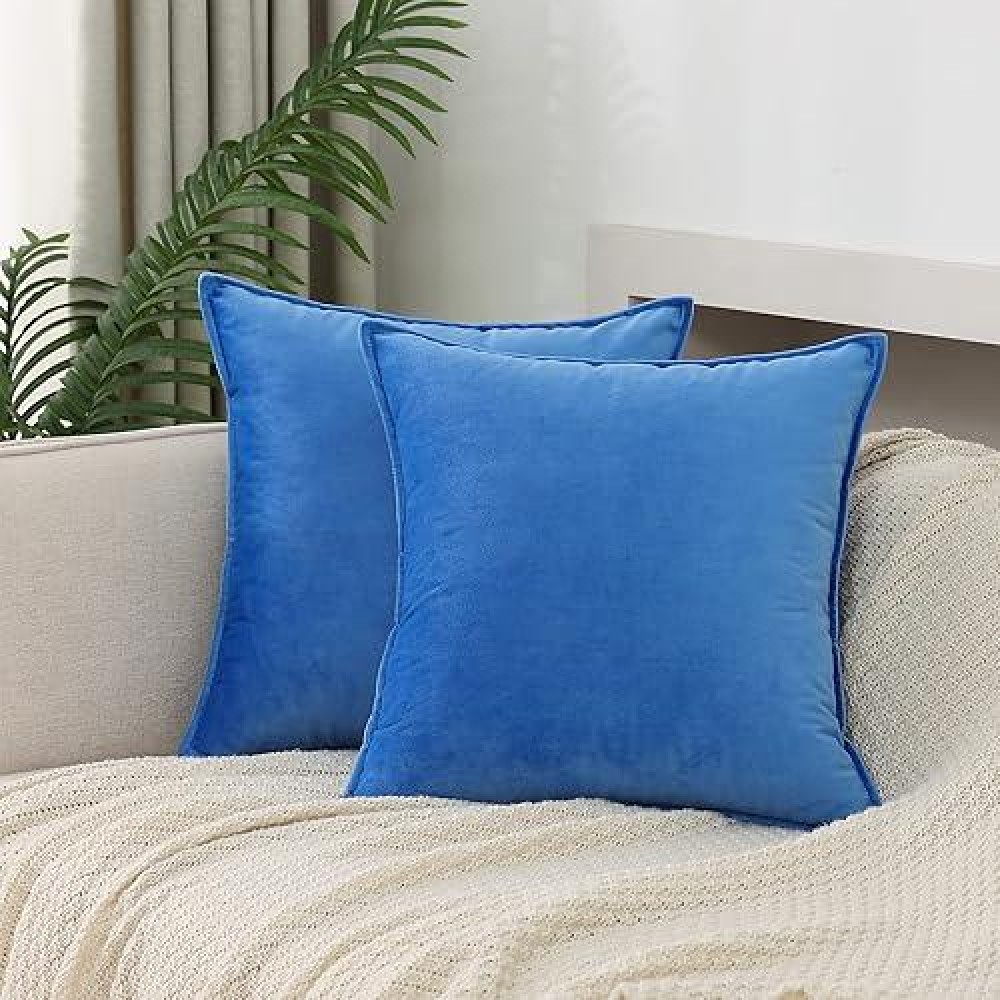 Jiahannha Velvet Royal Blue Throw Pillow Covers 20X20 Inches Pack Of 2 Soft Decorative Square Cushion Covers For Couch Sofa Bed