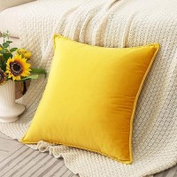 Jiahannha Velvet Bright Yellow Throw Pillow Covers Pack Of 2 Spring Decorative Soft For Couch Sofa Bed Livingroom Office 18 18