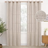 Youngstex Natural Linen Curtains 84 Inch Length For Living Room Bronze Grommet Textured Farmhouse Window Drapes Light Filtering