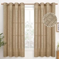 Youngstex Linen Curtains 63 Inch Length Farmhouse Burlap Textured Window Drapes With Bronze Grommet Privacy Light Filtering For