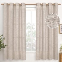 Youngstex Natural Linen Curtains 63 Inch Length 2 Panels Bronze Grommet Linen Textured Short Window Drapes Light Filtering For L