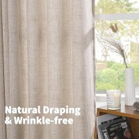 Youngstex Natural Linen Curtains 63 Inch Length 2 Panels Bronze Grommet Linen Textured Short Window Drapes Light Filtering For L