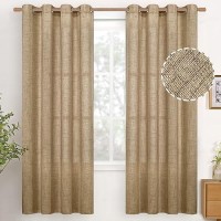 Youngstex Linen Curtains 72 Inch Length For Living Room Bronze Grommet Light Filtering Faux Linen Burlap Window Drapes For Bedro