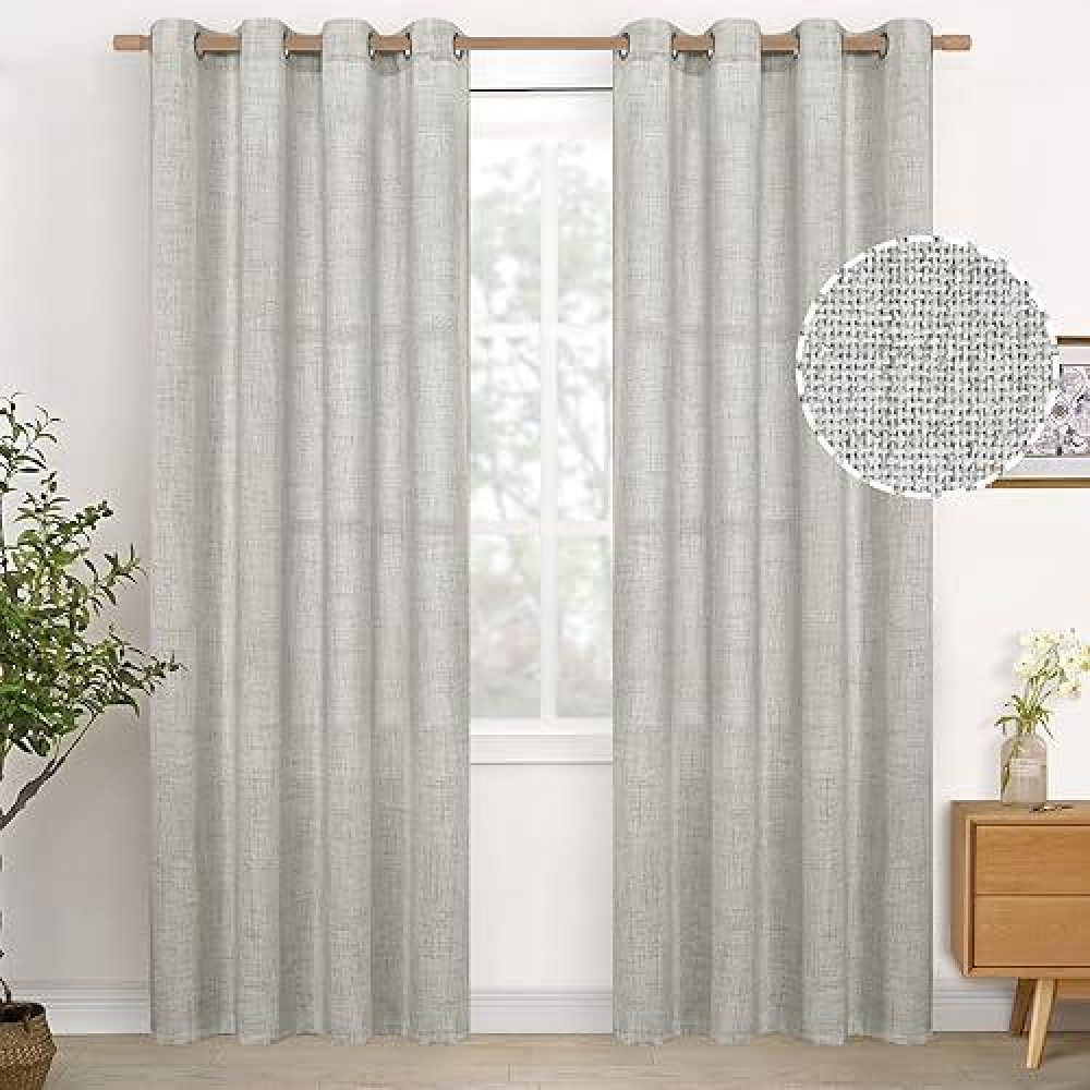 Youngstex Linen Curtains 84 Inch Length For Living Room Bronze Grommet Linen Textured Light Filtering Long Window Drapes For Bed