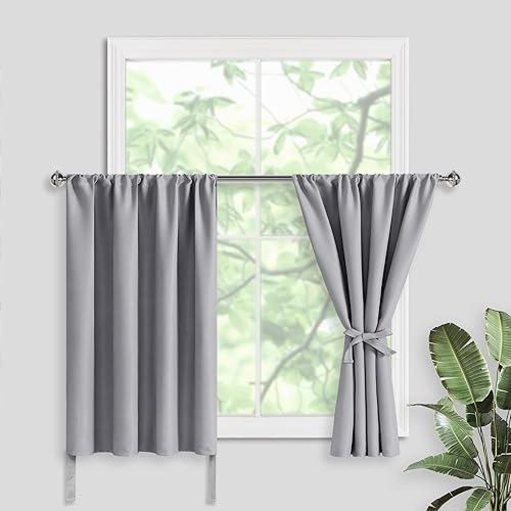 Jiuzhen Short Curtains 42 X 30 Curtain Tiers For Small Windows Thermal Room Darkening Curtains With 2 Tiebacks Rod Pocket