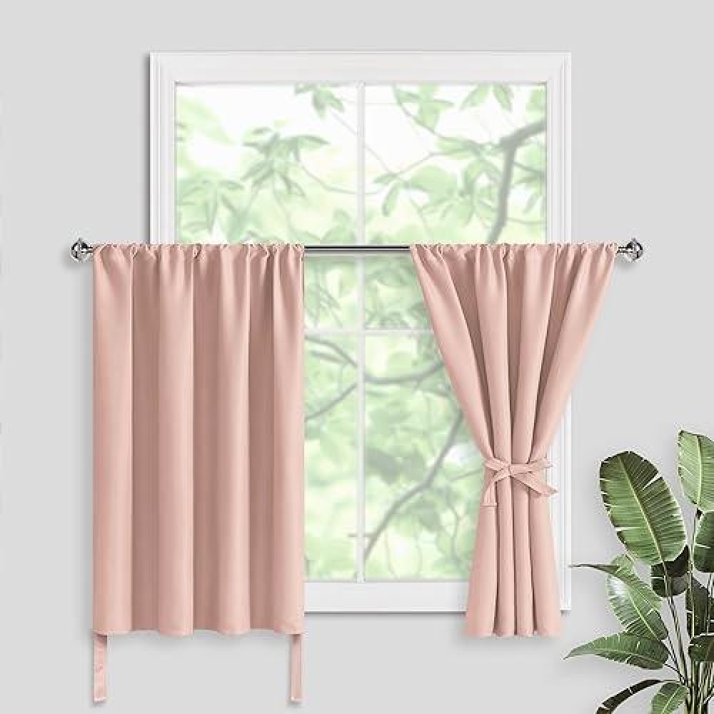 Jiuzhen Short Curtains With 2 Tiebacks 42 X 30 Valance Curtain Tiers For Small Windows Thermal Room Darkening Curtains 2