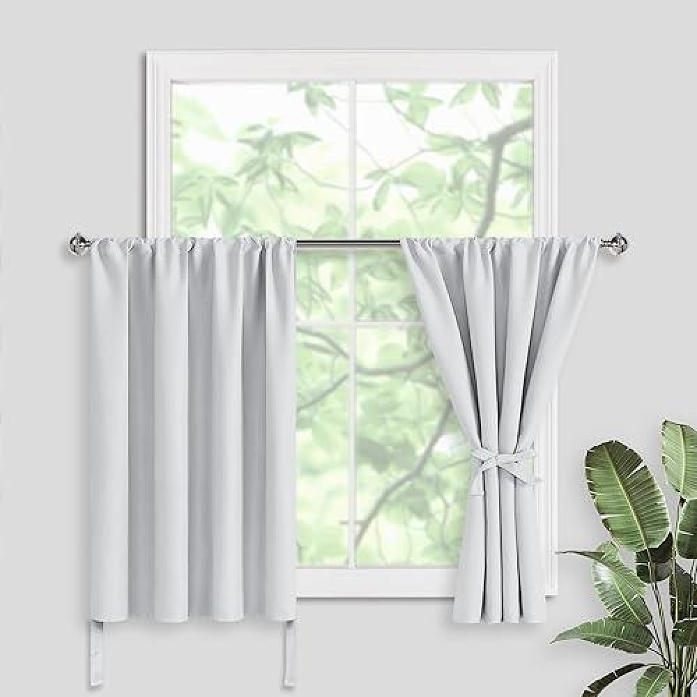 Jiuzhen Short Curtains 42 X 30 Curtain Tiers For Small Windows Thermal Room Darkening Curtains With 2 Tiebacks Rod Pock