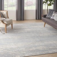 Nourison Essentials Indoor/Outdoor Solid Abstract Grey/Beige 10' X 14' Area Rug  Easy Cleaning  Non Shedding  Bed Room  Living Room  Dining Room  Backyard  Deck  Patio (10X14)