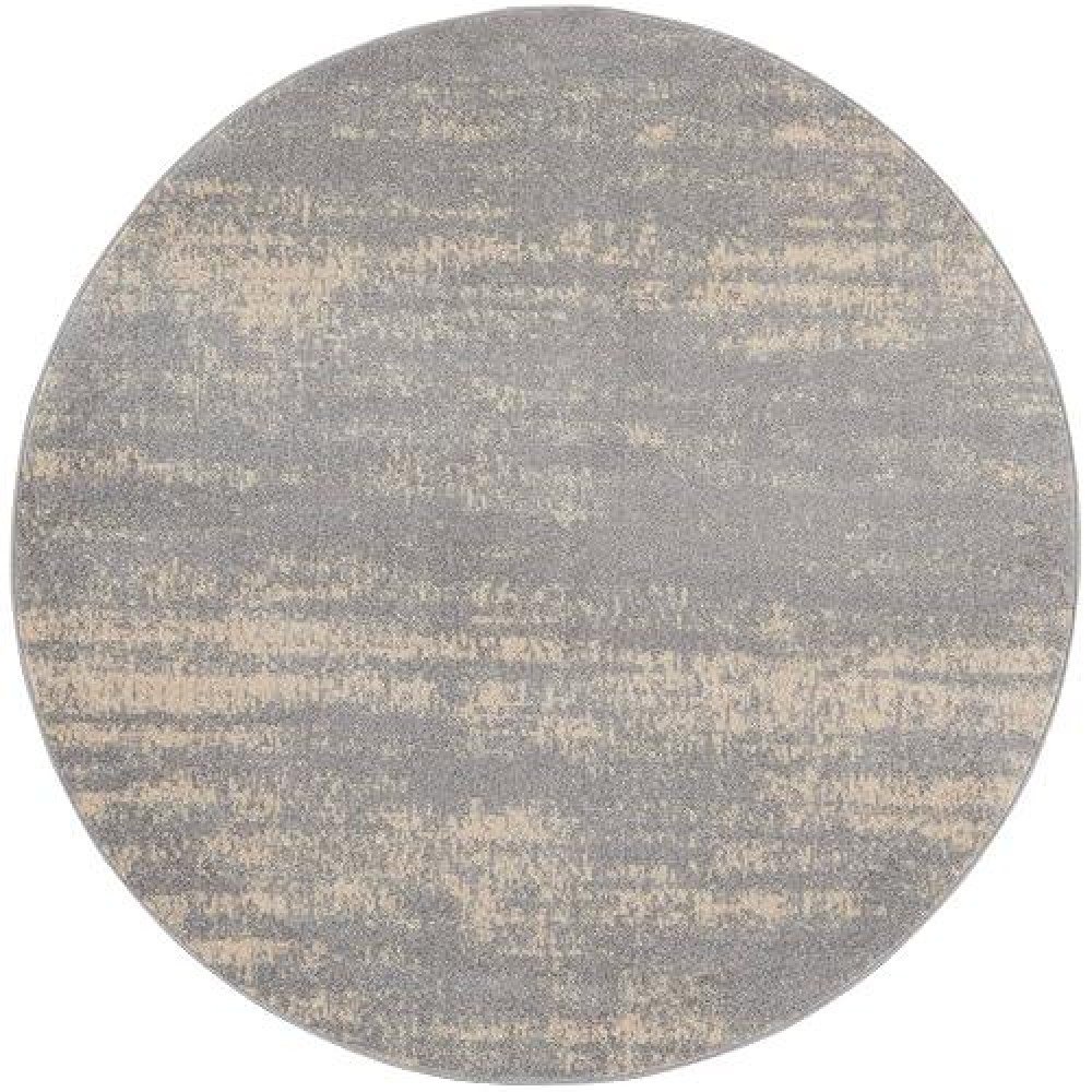 Nourison Essentials Indoor/Outdoor Solid Abstract Grey/Beige 8' X Round Area Rug  Easy Cleaning  Non Shedding  Bed Room  Living Room  Dining Room  Backyard  Deck  Patio (8 Round)