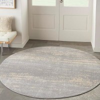 Nourison Essentials Indoor/Outdoor Solid Abstract Grey/Beige 8' X Round Area Rug  Easy Cleaning  Non Shedding  Bed Room  Living Room  Dining Room  Backyard  Deck  Patio (8 Round)