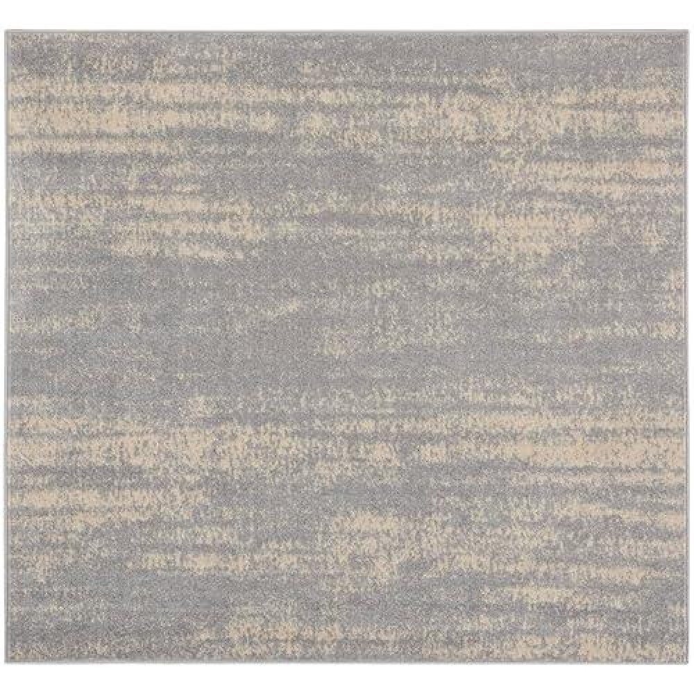 Nourison Essentials Indoor/Outdoor Solid Abstract Grey/Beige 5' X Square Area Rug  Easy Cleaning  Non Shedding  Bed Room  Living Room  Dining Room  Backyard  Deck  Patio (5 Square)