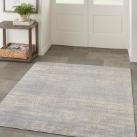 Nourison Essentials Indoor/Outdoor Solid Abstract Grey/Beige 5' X Square Area Rug  Easy Cleaning  Non Shedding  Bed Room  Living Room  Dining Room  Backyard  Deck  Patio (5 Square)