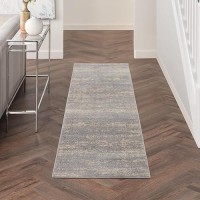 Nourison Essentials Indoor/Outdoor Solid Abstract Grey/Beige 2' X 6' Area Rug  Easy Cleaning  Non Shedding  Bed Room  Living Room  Dining Room  Backyard  Deck  Patio (2X6)