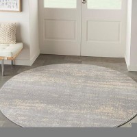 Nourison Essentials Indoor/Outdoor Solid Abstract Grey/Beige 6' X Round Area Rug  Easy Cleaning  Non Shedding  Bed Room  Living Room  Dining Room  Backyard  Deck  Patio (6 Round)