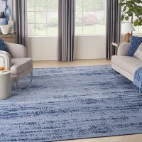 Nourison Essentials Indoor/Outdoor Solid Abstract Denim 10' X 14' Area Rug  Easy Cleaning  Non Shedding  Bed Room  Living Room  Dining Room  Backyard  Deck  Patio (10X14)