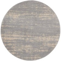 Nourison Essentials Indoor/Outdoor Solid Abstract Grey/Beige 4' X Round Area Rug  Easy Cleaning  Non Shedding  Bed Room  Living Room  Dining Room  Backyard  Deck  Patio (4 Round)