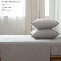 Moomee Bedding Sheet Set 100 Washed Cotton Linen Like Textured Breathable Durable Soft Comfy Pastel Grey Queen