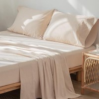 Moomee Bedding Sheet Set 100 Washed Cotton Linen Like Textured Breathable Durable Soft Comfy Sandy Beige King