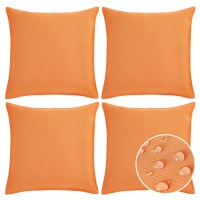Ryb Home Pack Of 4 Waterproof Outdoor Pillow Covers - Square Cushion Throw Pillowcase For Patio Couch Dining Chair Picnic Swimming Poolside Bench, 20X20 Inches, Orange