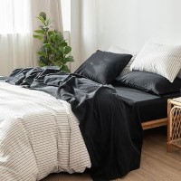 Moomee Bedding Sheet Set 100 Washed Cotton Linen Like Textured Breathable Durable Soft Comfy Black King