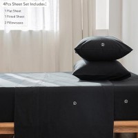 Moomee Bedding Sheet Set 100 Washed Cotton Linen Like Textured Breathable Durable Soft Comfy Black King