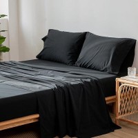 Moomee Bedding Sheet Set 100 Washed Cotton Linen Like Textured Breathable Durable Soft Comfy Black King