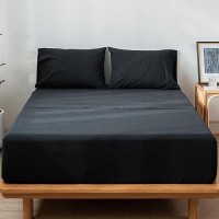 Moomee Bedding Sheet Set 100 Washed Cotton Linen Like Textured Breathable Durable Soft Comfy Black King