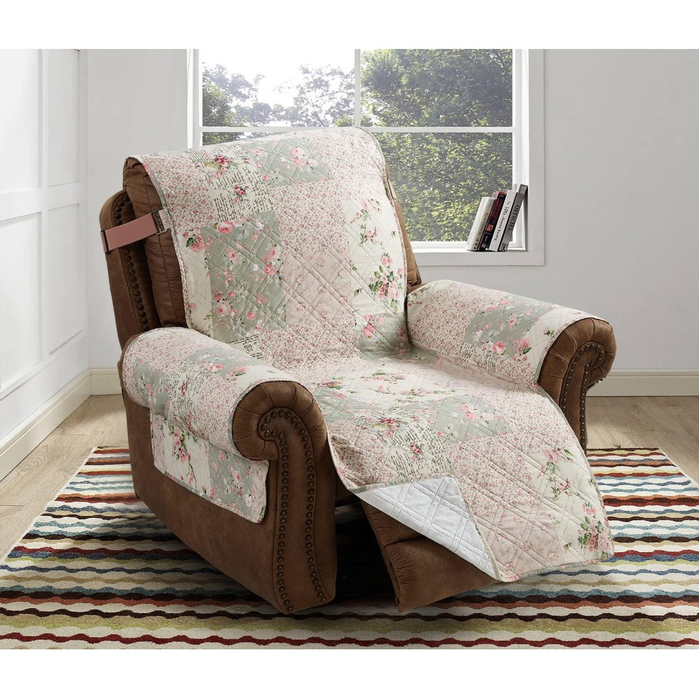 Brilliant Sunshine Traditional Rose And Sage Patchwork Quilted Recliner Slipcover, 26