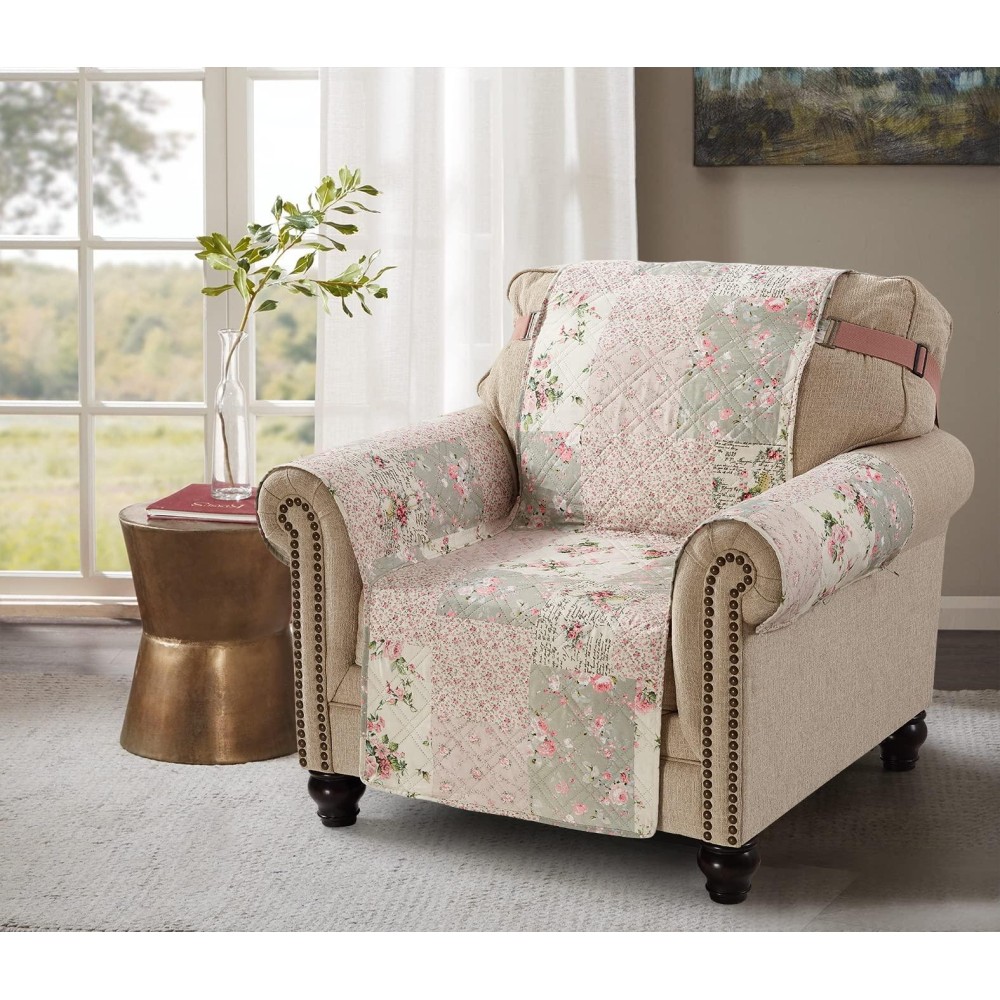 Brilliant Sunshine Traditional Rose And Sage Patchwork Quilted Chair Slipcover, 23