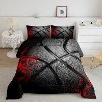 Homewish Basketball Comforter Set King Size Black Basketball Print Bedding Set 3Pcs For Kids Boys Girls Teens Adults Gamer Bedro